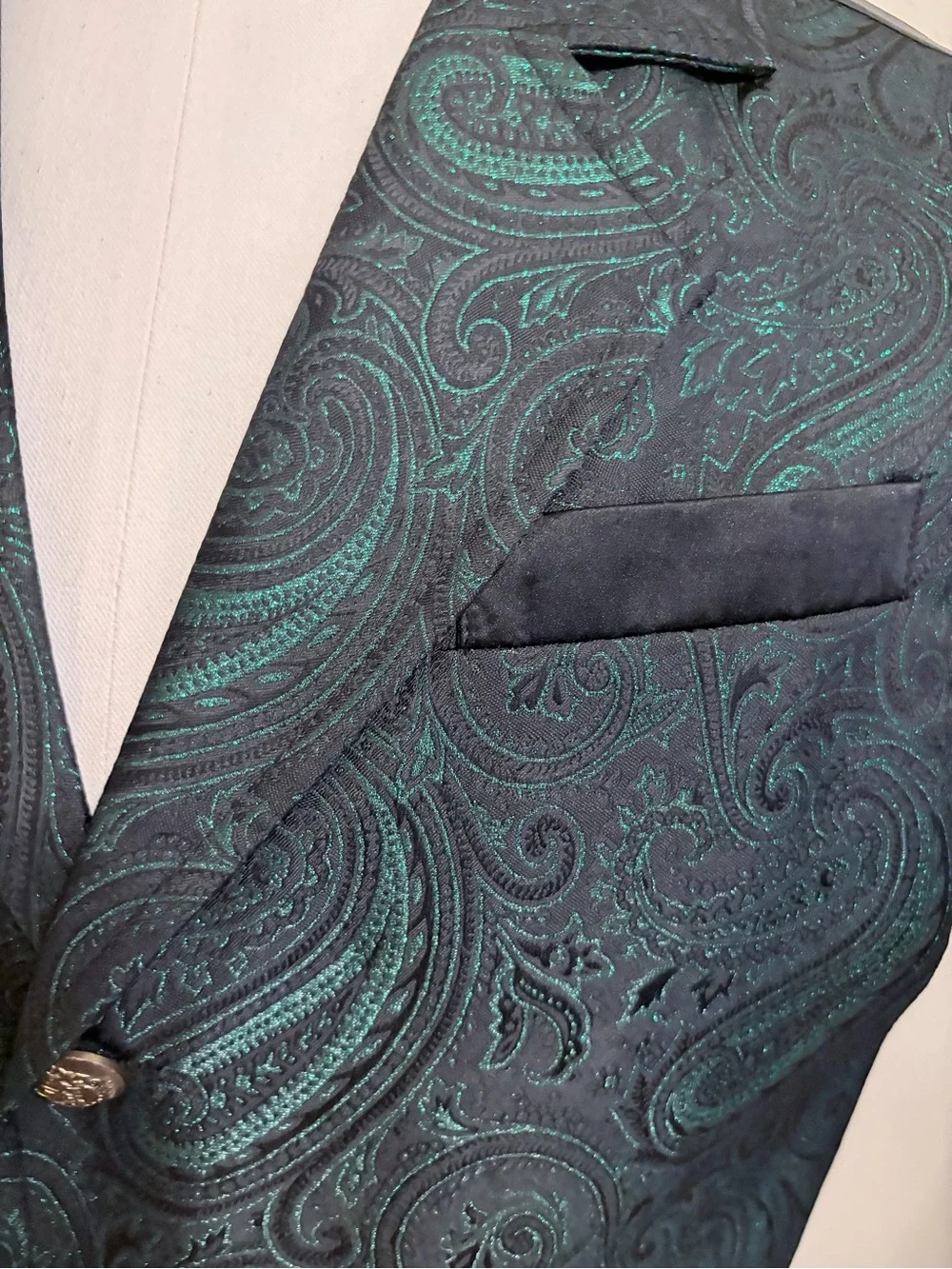 Barry wang small Emerald Green & Black Paisley Brocade Suit Vest